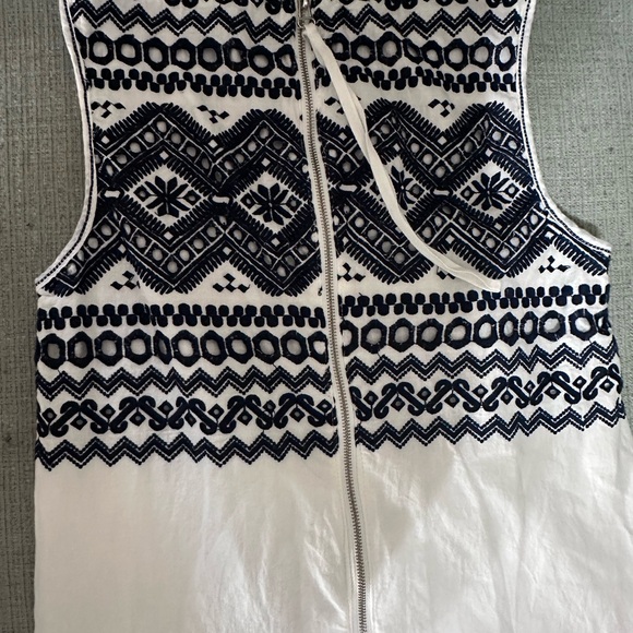 Max Mara Studio White Navy Blue Embroidered Sleeveless Cotton Shift Dress Sz XS - Picture 6 of 7